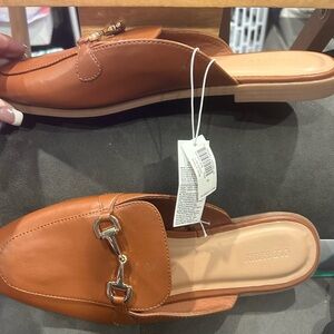Old Navy Tan Loafers with Gold Detail
